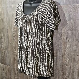 Chaus M Brown White Abstract Short Sleeve Blouse